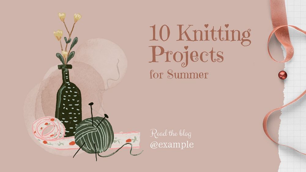 Knitting projects blog banner template, editable design