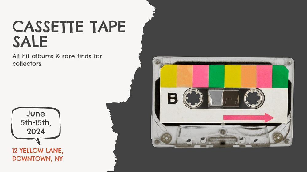 Cassette tape sale blog banner template, editable design & text