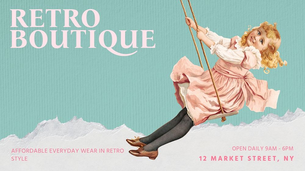 Retro boutique blog banner template, editable design & text