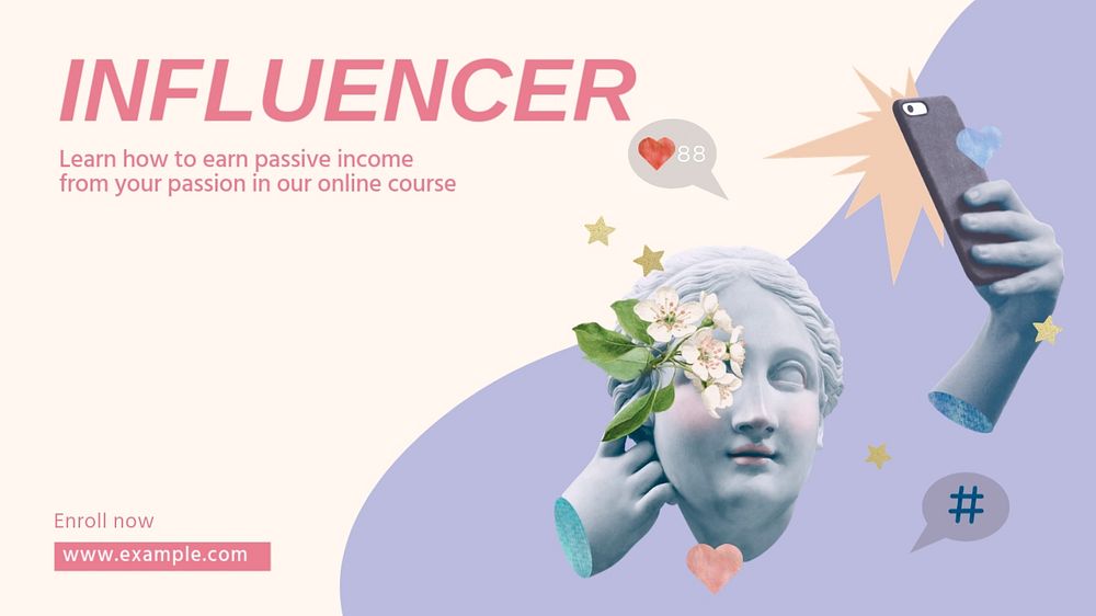 Influencer course blog banner template, editable design & text