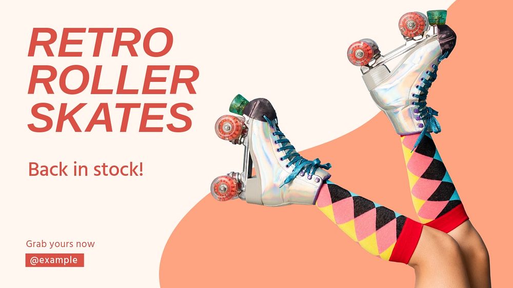 Retro roller skates blog banner template, editable design & text