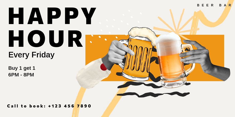 Beer happy hour Twitter ad template, customizable design