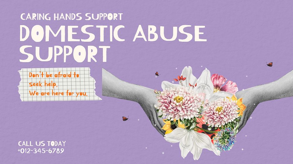 Domestic abuse support blog banner template, editable design & text