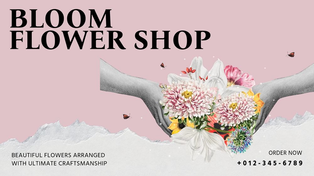 Flower shop blog banner template, editable design & text