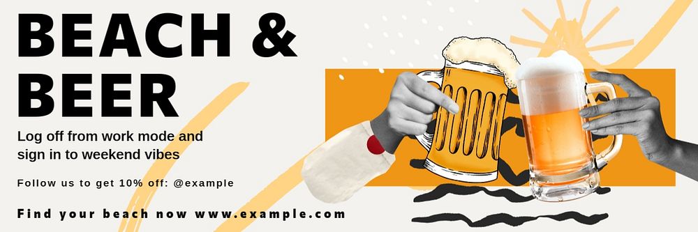 Beach and beer Twitter header template, customizable design