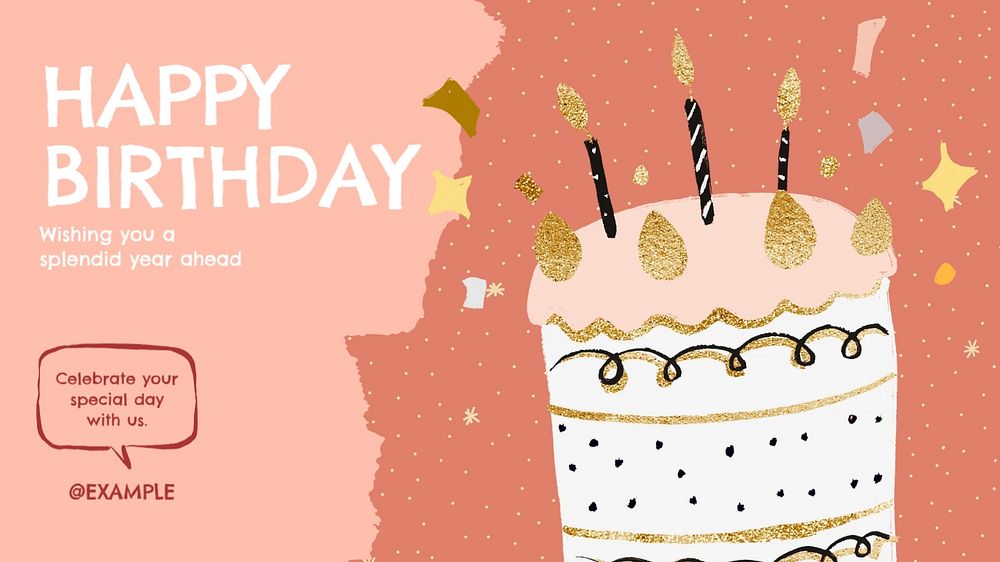 Happy birthday blog banner template, editable design & text