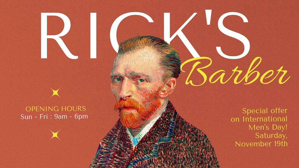 Van Gogh's blog banner template, editable barber shop design, remixed by rawpixel