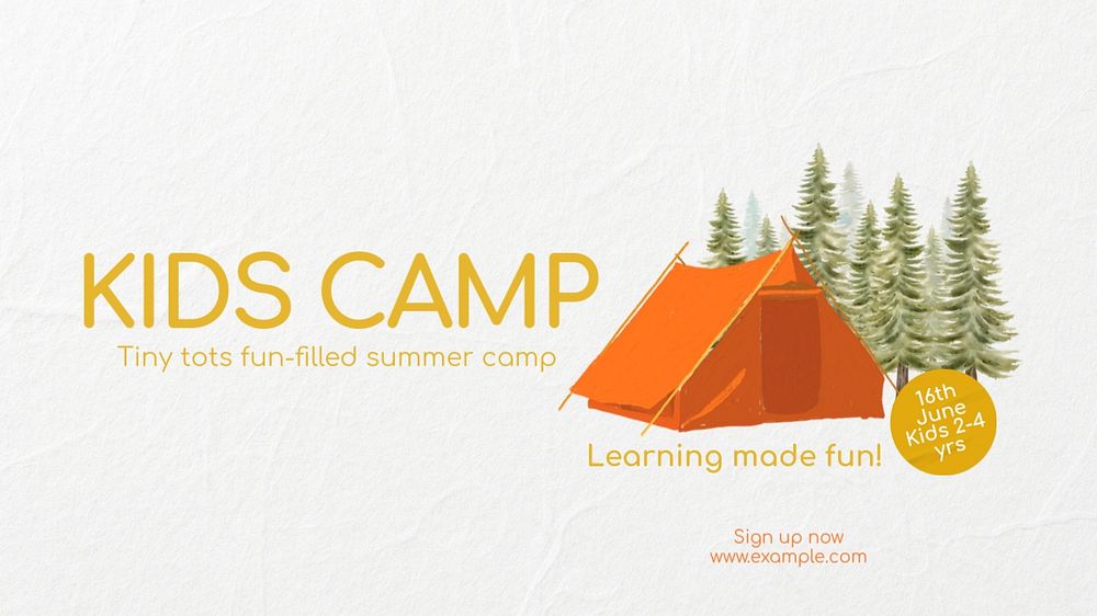 Kids camp YouTube thumbnail template, editable design