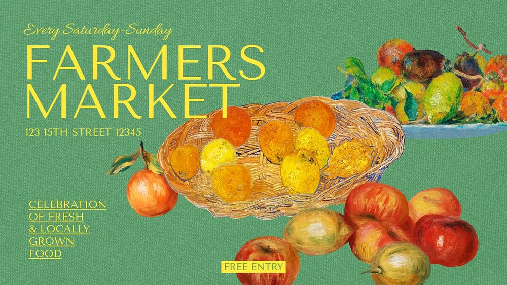 Farmers Market blog banner template, editable  design. Famous art, remixed by rawpixel.