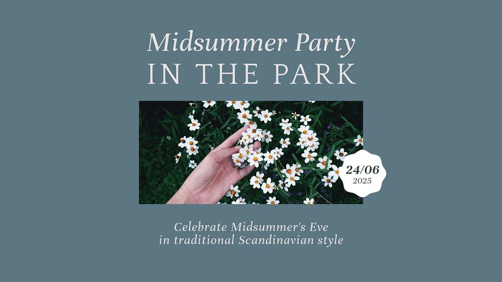 Midsummer park party blog banner template, editable text & design