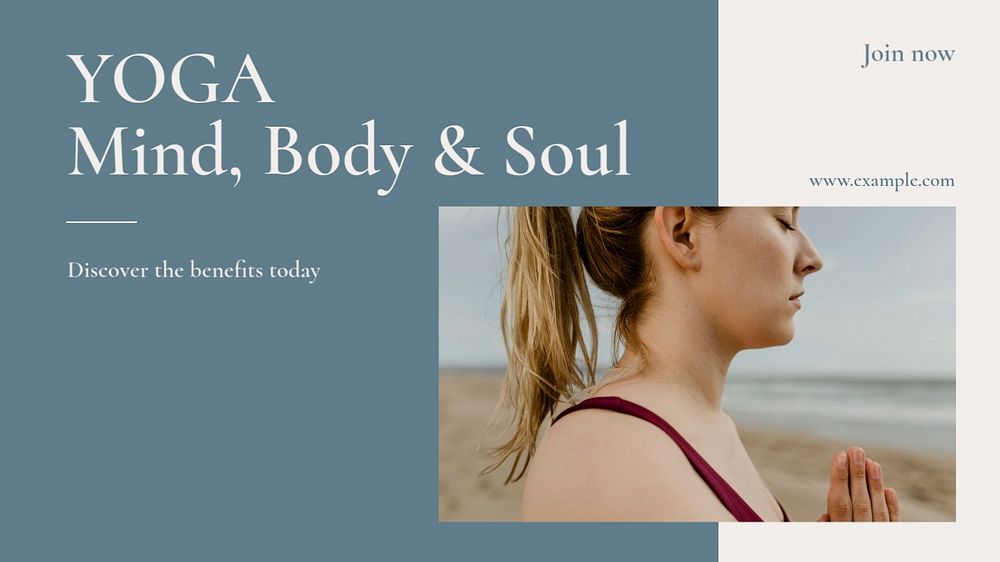 Yoga class blog banner template, editable text & design