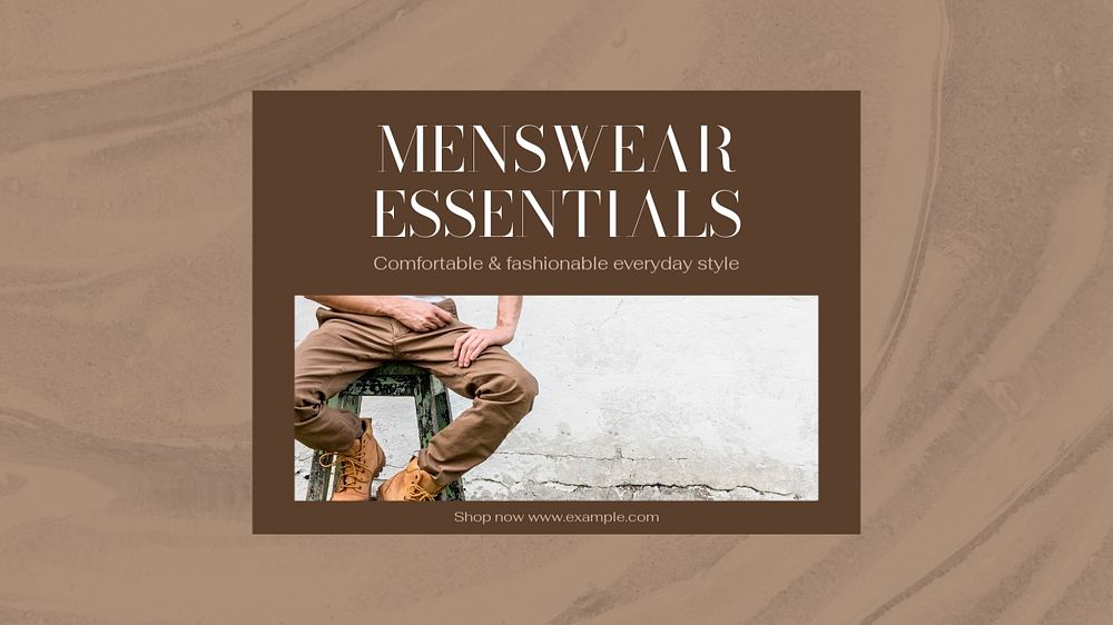 Men's wear essentials blog banner template, editable text & design