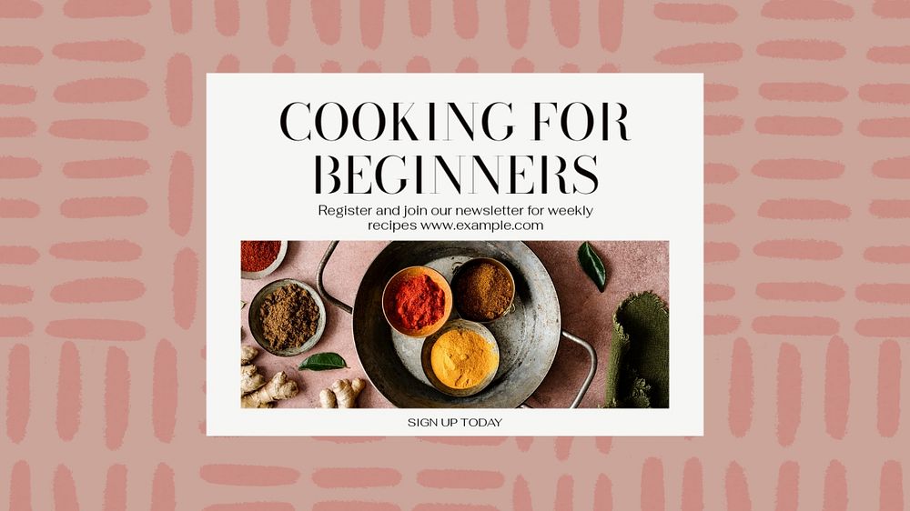 Cooking for beginners blog banner template, editable text & design