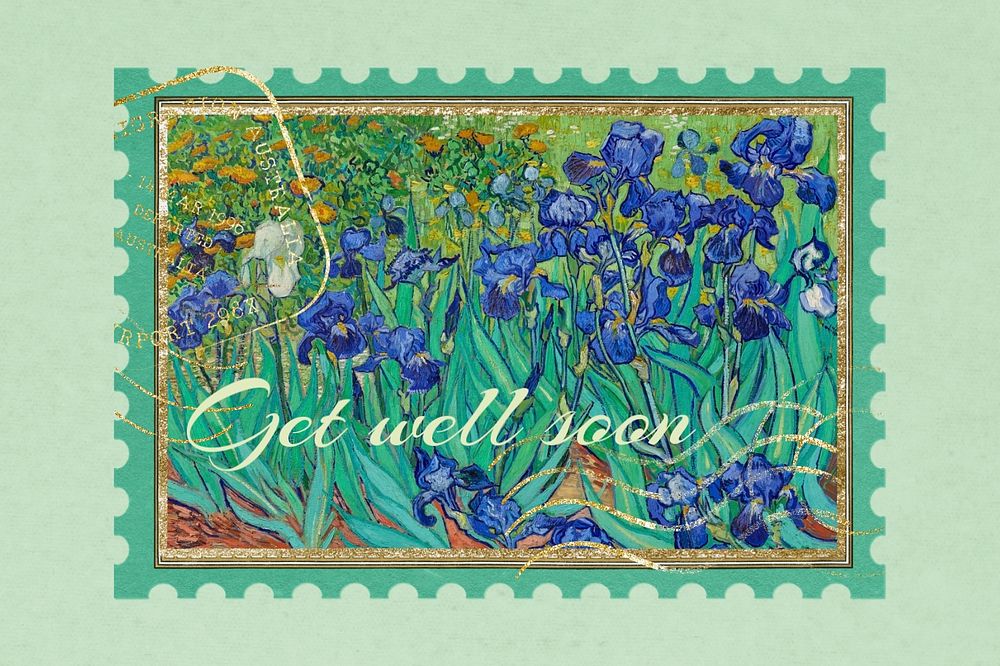 Van Gogh's postage stamp, editable famous painting design, remixed by rawpixel