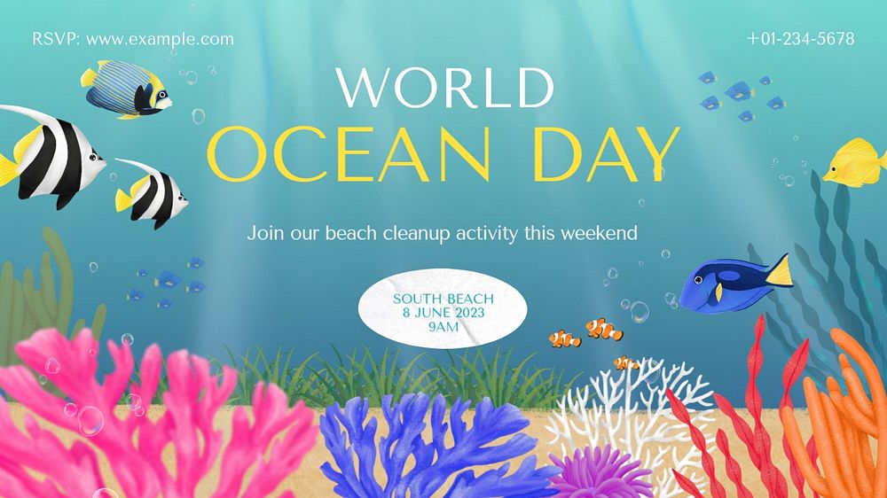 World ocean day blog banner template, editable aesthetic paint remix 