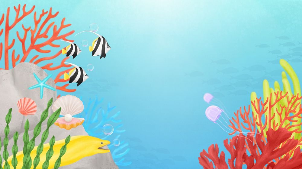 Tropical coral reef desktop wallpaper, customizable illustration background 