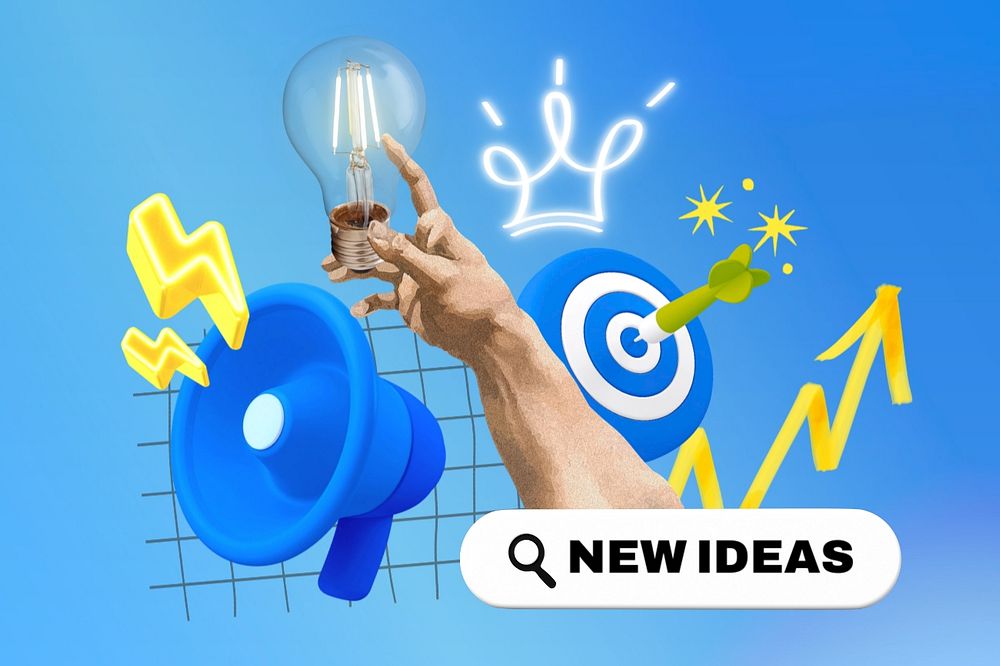 New ideas, editable business word 3D remix