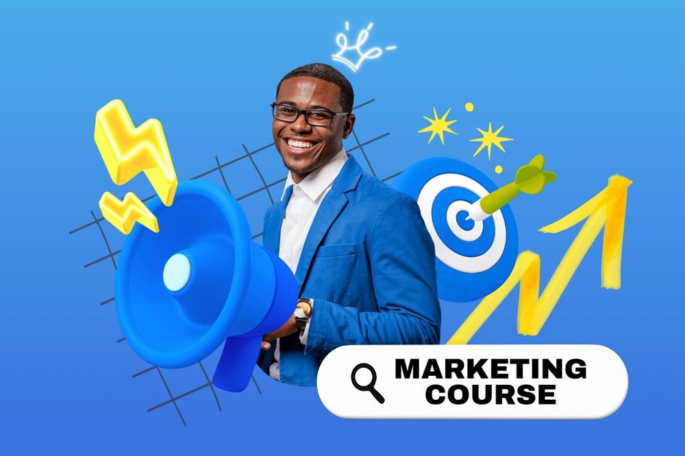 Marketing course, editable business word 3D remix