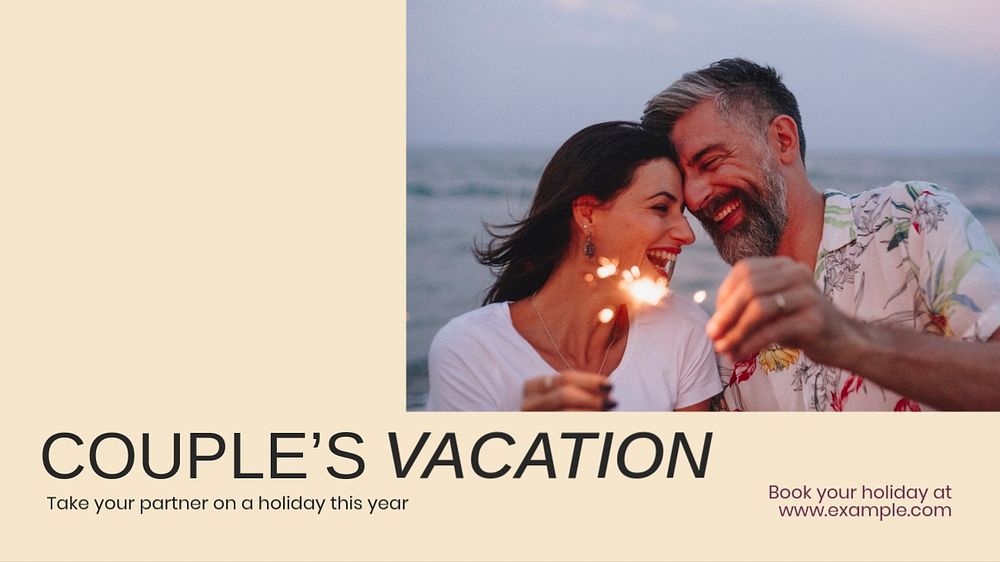 Couple's vacation blog banner template, editable text & design