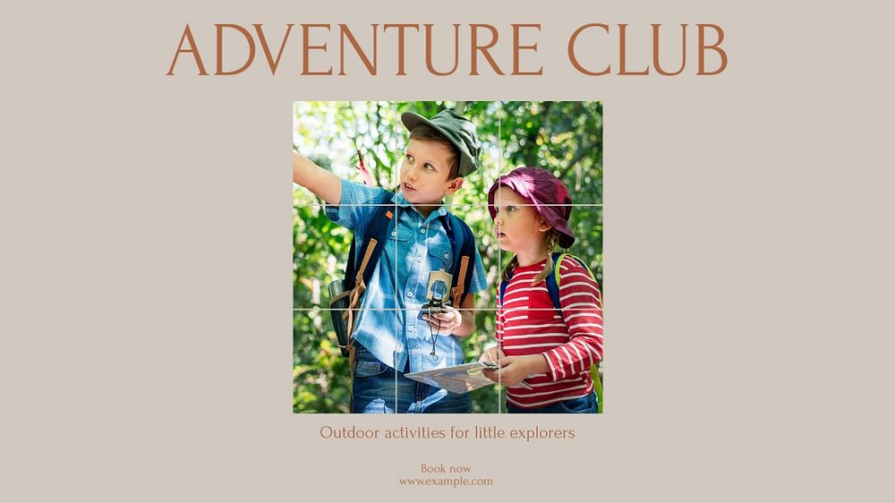 Kids adventure club blog banner template, editable text & design