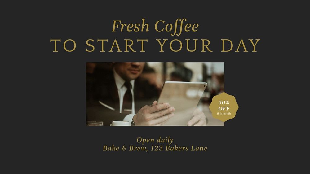 Fresh coffee blog banner template, editable text & design