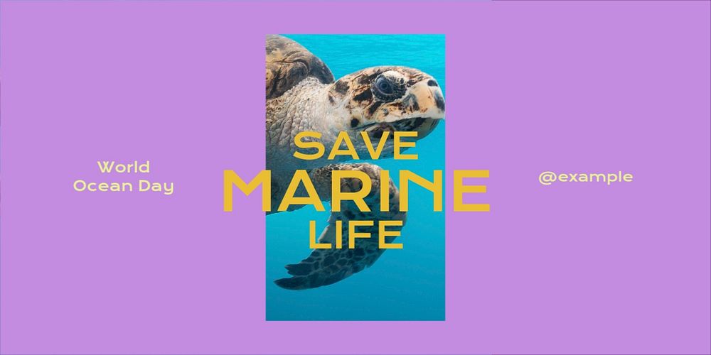 Turtle endangered ocean environment Twitter ad template, editable text & design