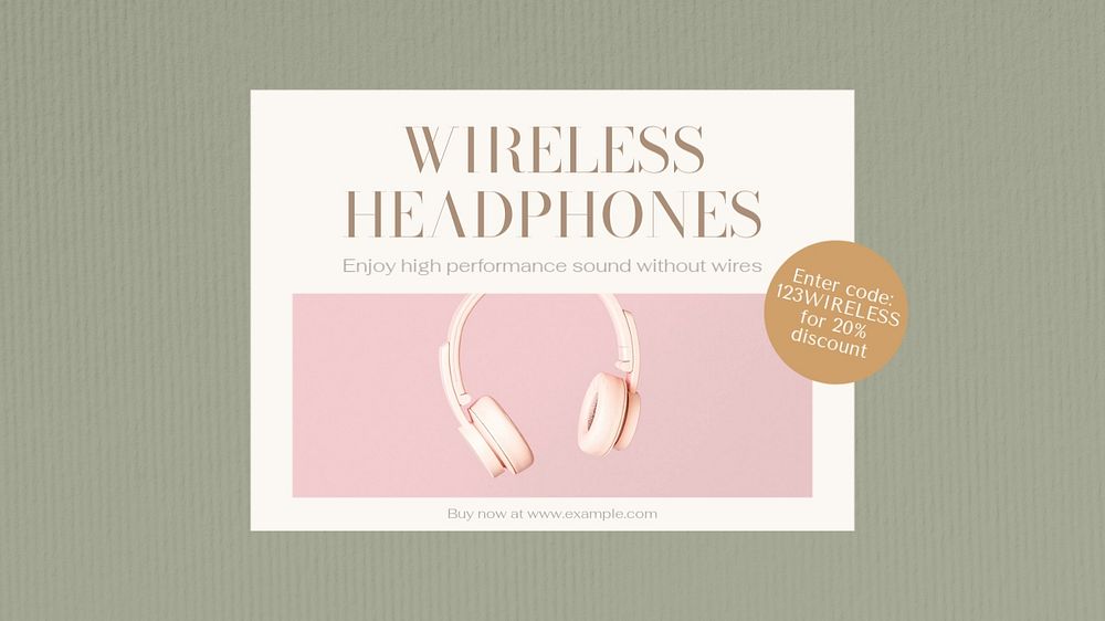 Wireless headphones blog banner template, editable text & design