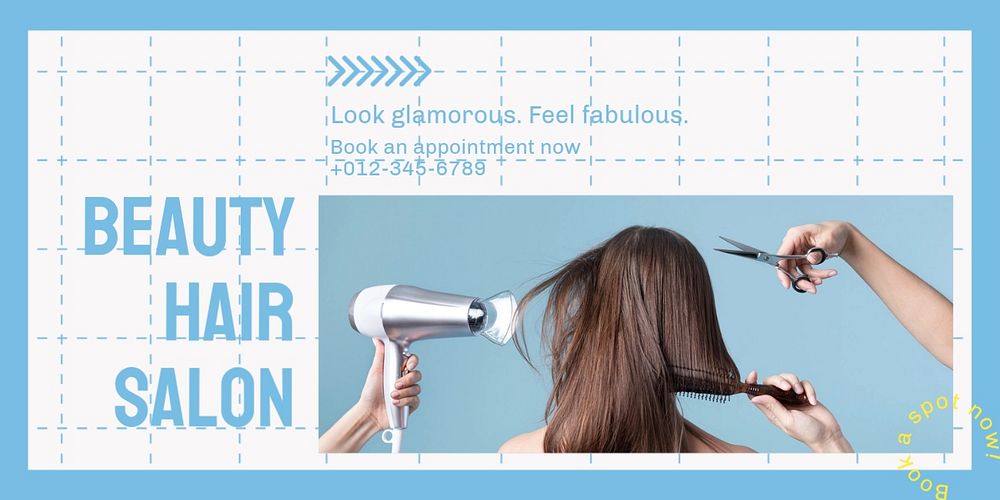 Hair salon Twitter ad template, editable text & design