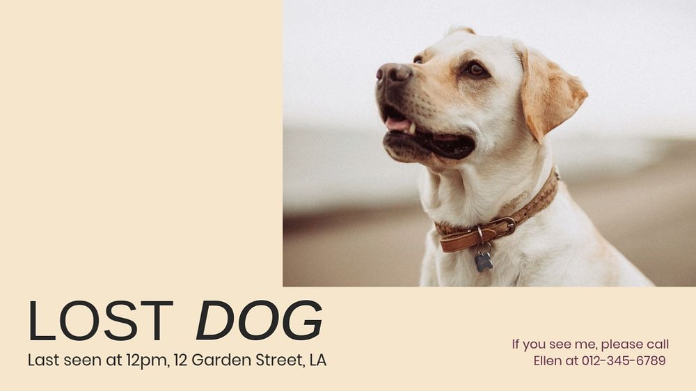 Lost dog blog banner template, editable text & design
