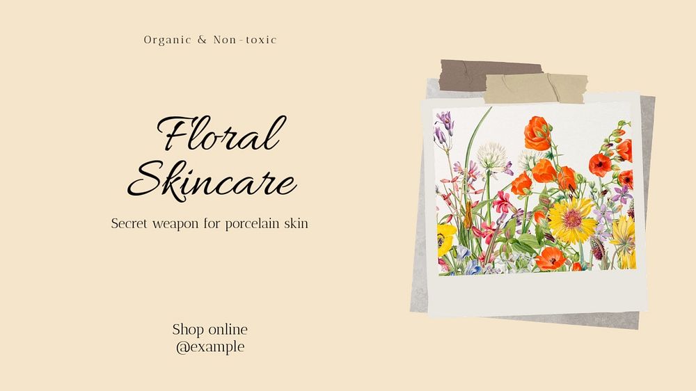 Floral skincare blog banner template, editable text & design