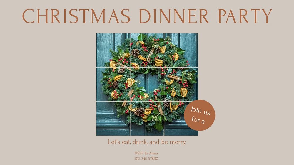 Christmas dinner party blog banner template, editable text & design