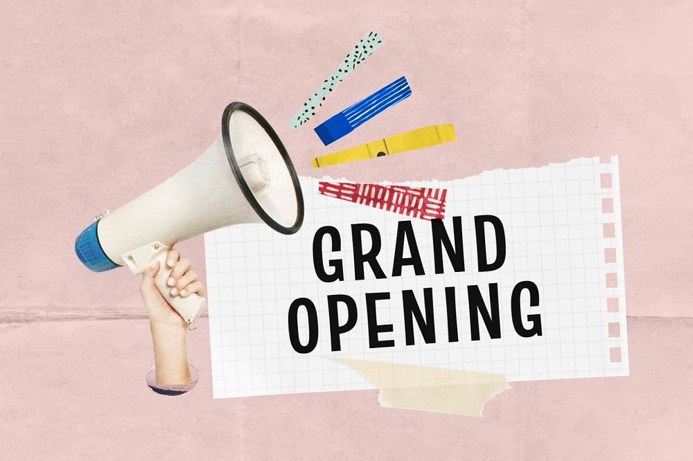 Editable reminder note, grand opening collage remix design