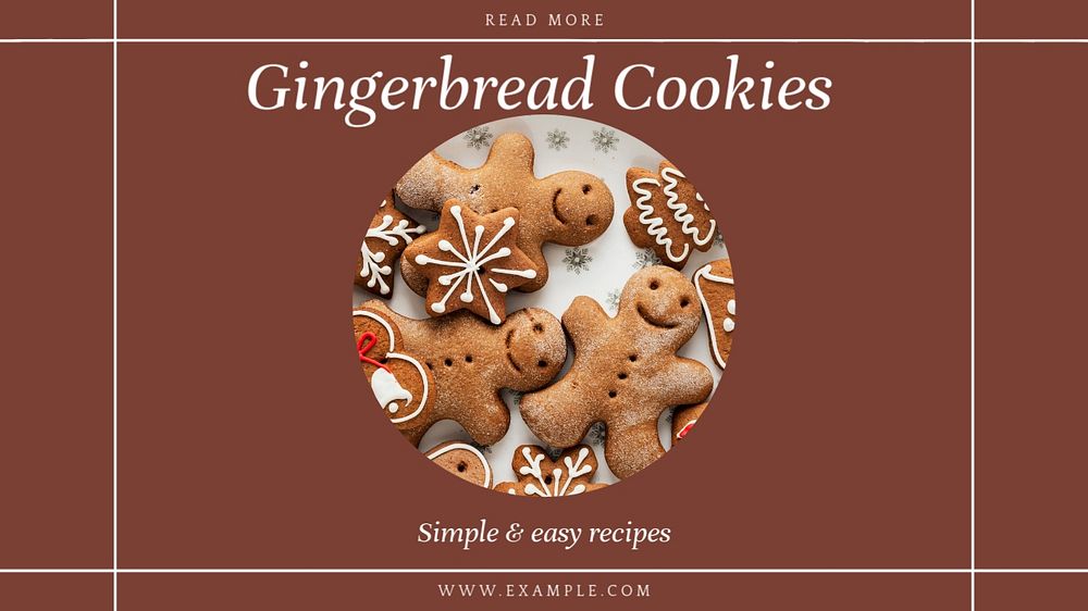 Gingerbread cookie recipe blog banner template, editable text & design