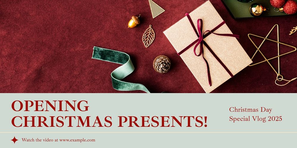 Christmas present opening Twitter ad template, editable text & design