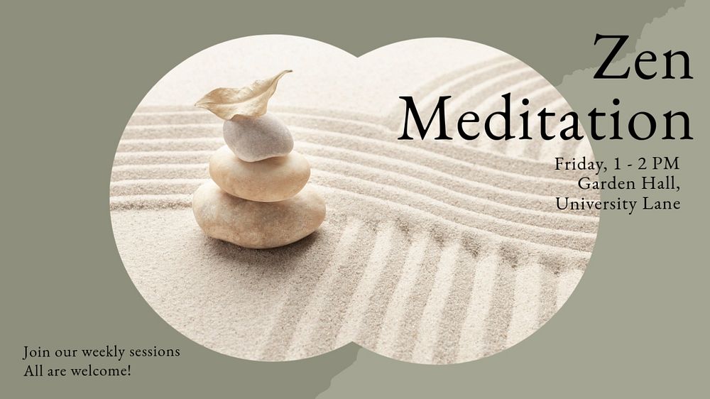 Zen meditation blog banner template, editable text & design