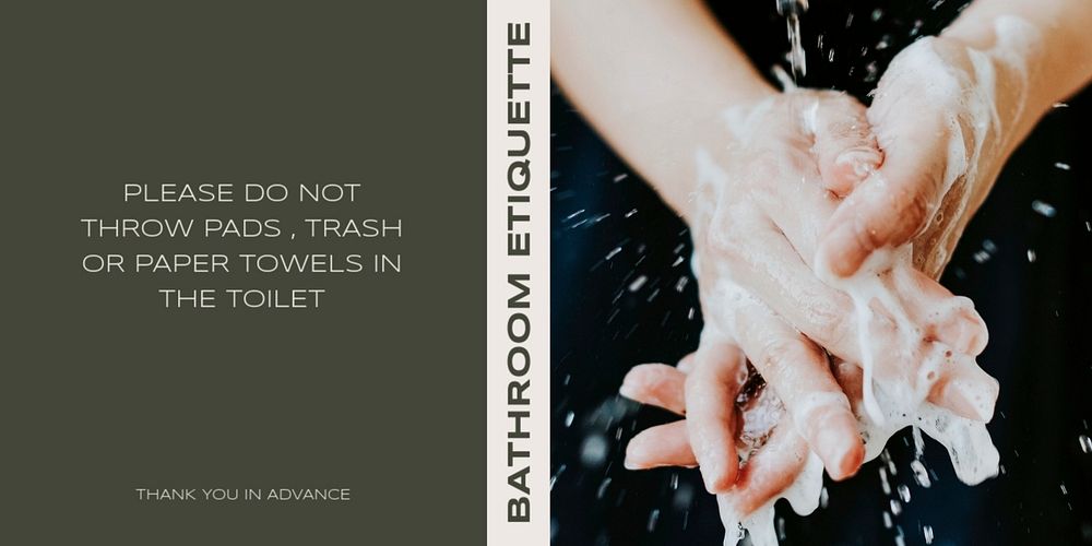 Bathroom etiquette Twitter ad template, editable text & design