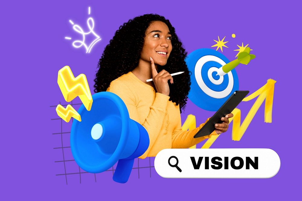 Vision, editable business word 3D remix