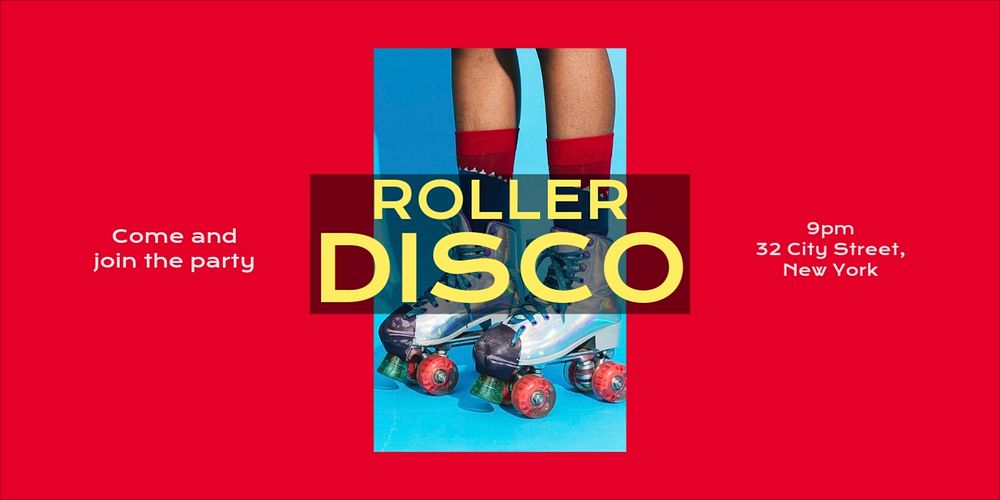 Roller disco Twitter post template, editable text