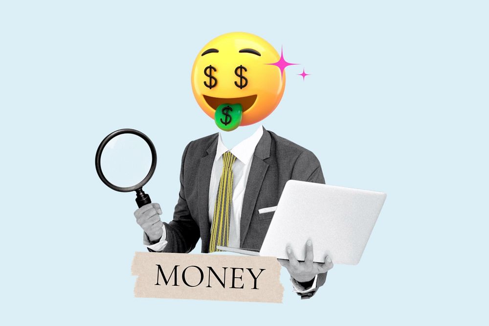 Money word, emoticon head businessman remix, customizable design