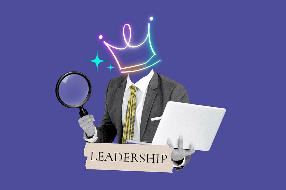 Leadership word, crown head businessman remix, editable design