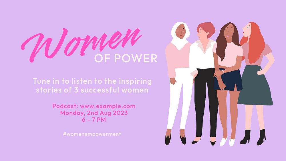 Women podcast power  blog banner template, editable text