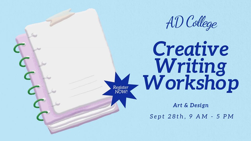 Writing workshop  blog banner template, editable text