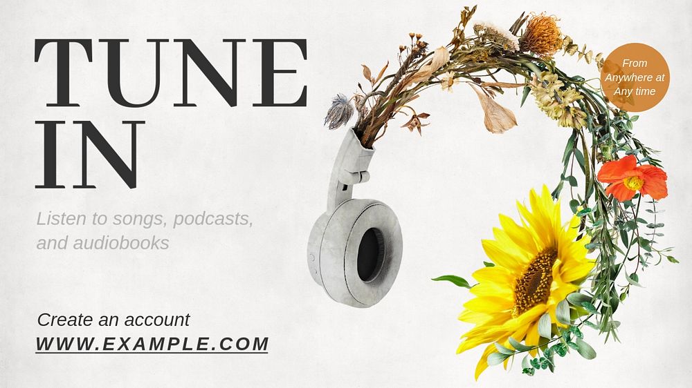 Tune in audiobook blog banner template, editable text