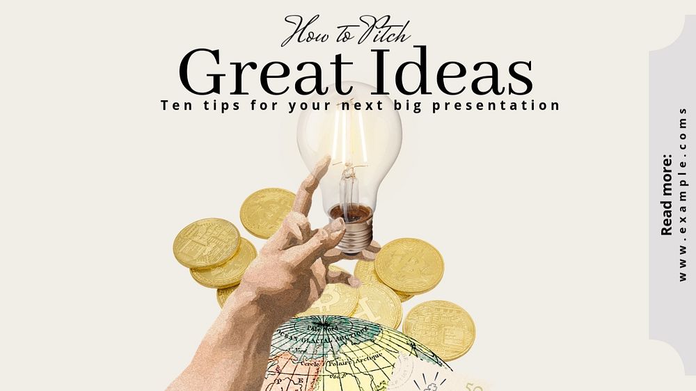 Pitch great ideas  blog banner template, editable text