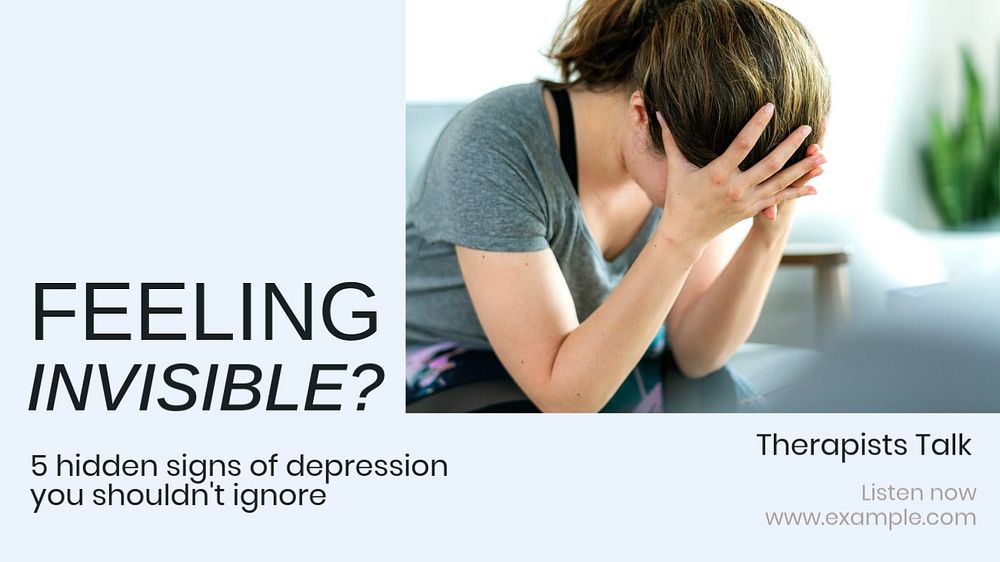 Depression signs  blog banner template, editable text