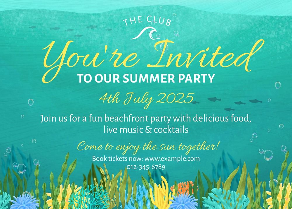 Summer party invitation template, editable design