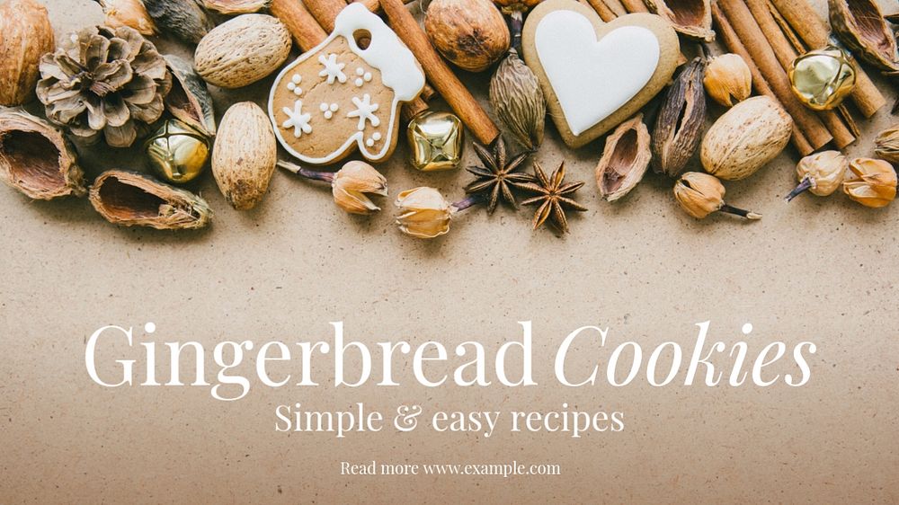 Gingerbread cookie recipe blog banner template, editable text