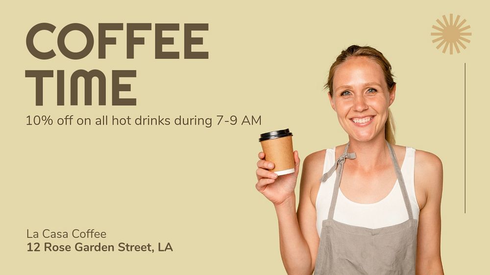 Coffee shop promotion  blog banner template, editable text