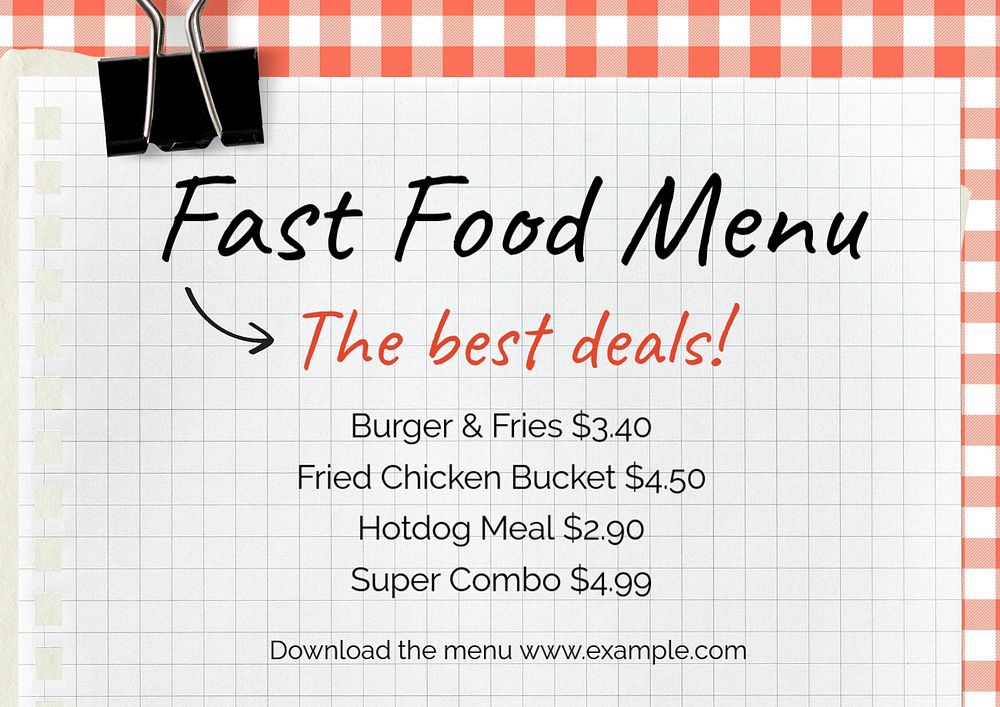 Fast food menu template, editable design