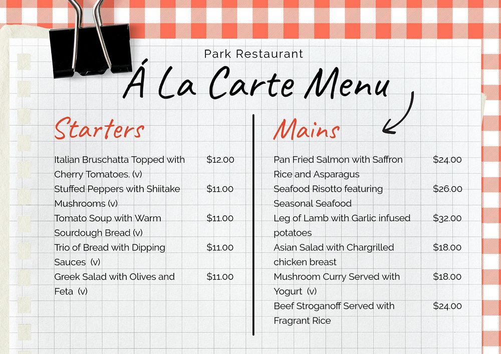 La carte Menu template, editable design